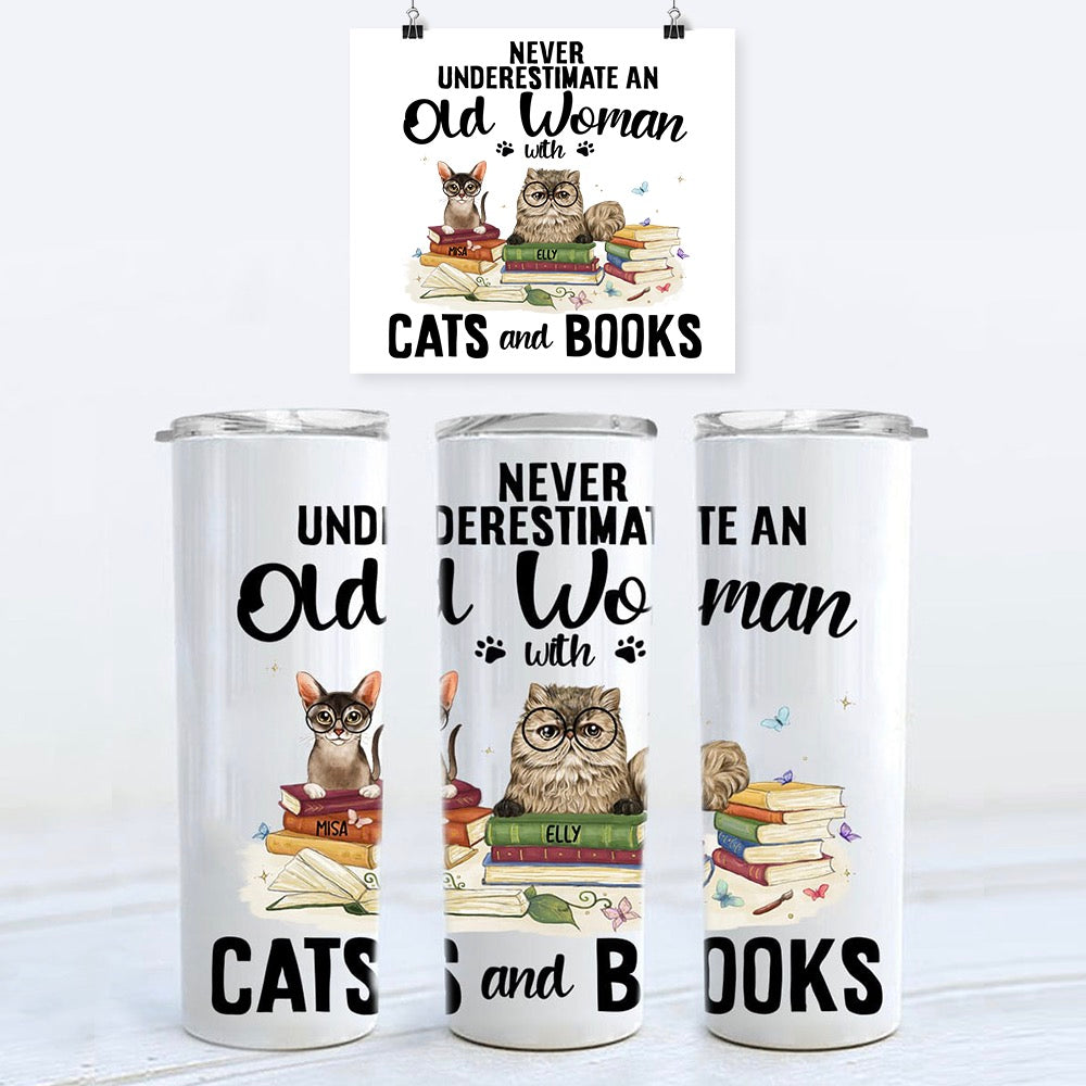 Personalized skinny tumbler gift for cat lovers - Cats &amp; Books