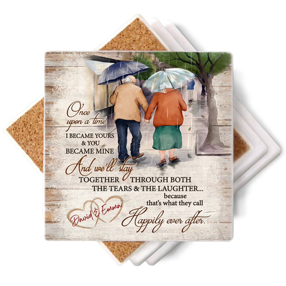 Once upon a time - Personalized stone coasters (set of 4) - Valentine&#39;s Day gift for old couple