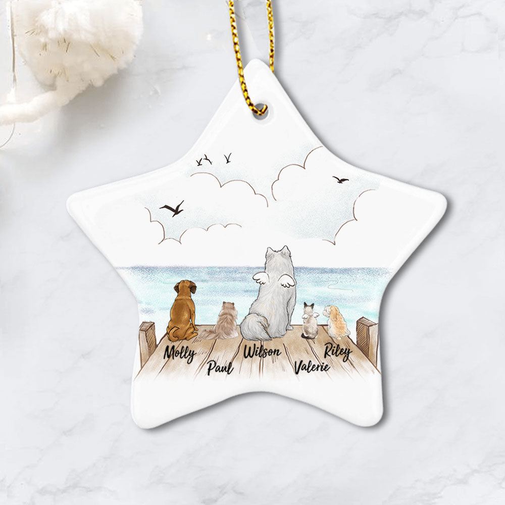 Personalized Dog And Cat Christmas Ornament - Wooden Dock - Star