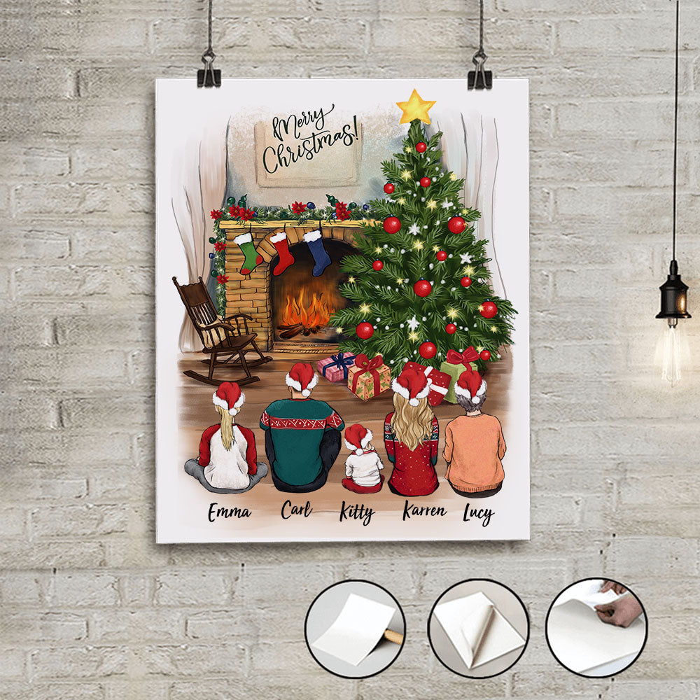 Personalized family members peel &amp; stick poster print Christmas gift for the whole family - UP TO 5 PEOPLE - 2426