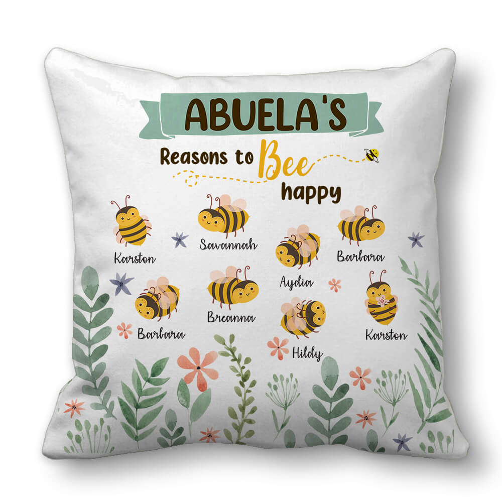 Personalized Abuela&#39;s Reasons to Bee Happy Throw Pillow - Abuela Gifts for Grandma
