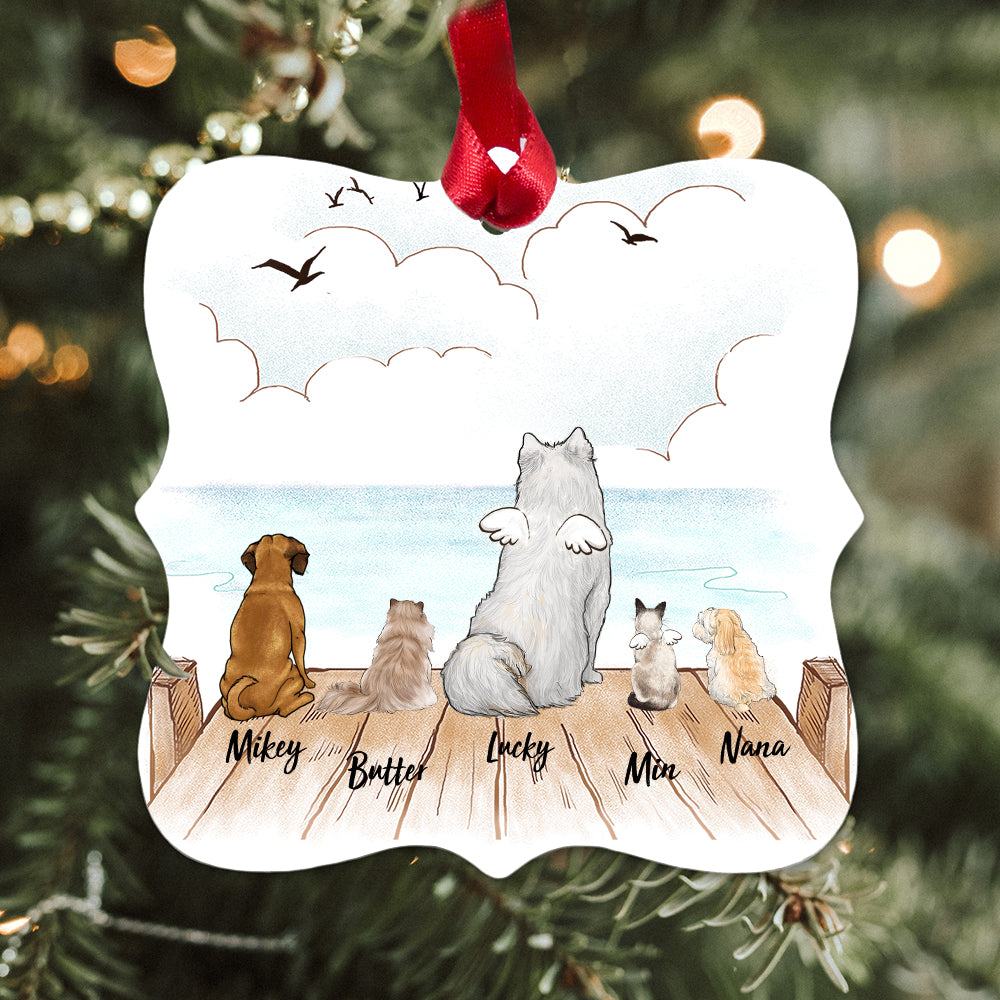 Personalized Dog Cat Square Metal Ornament - Wooden Dock 