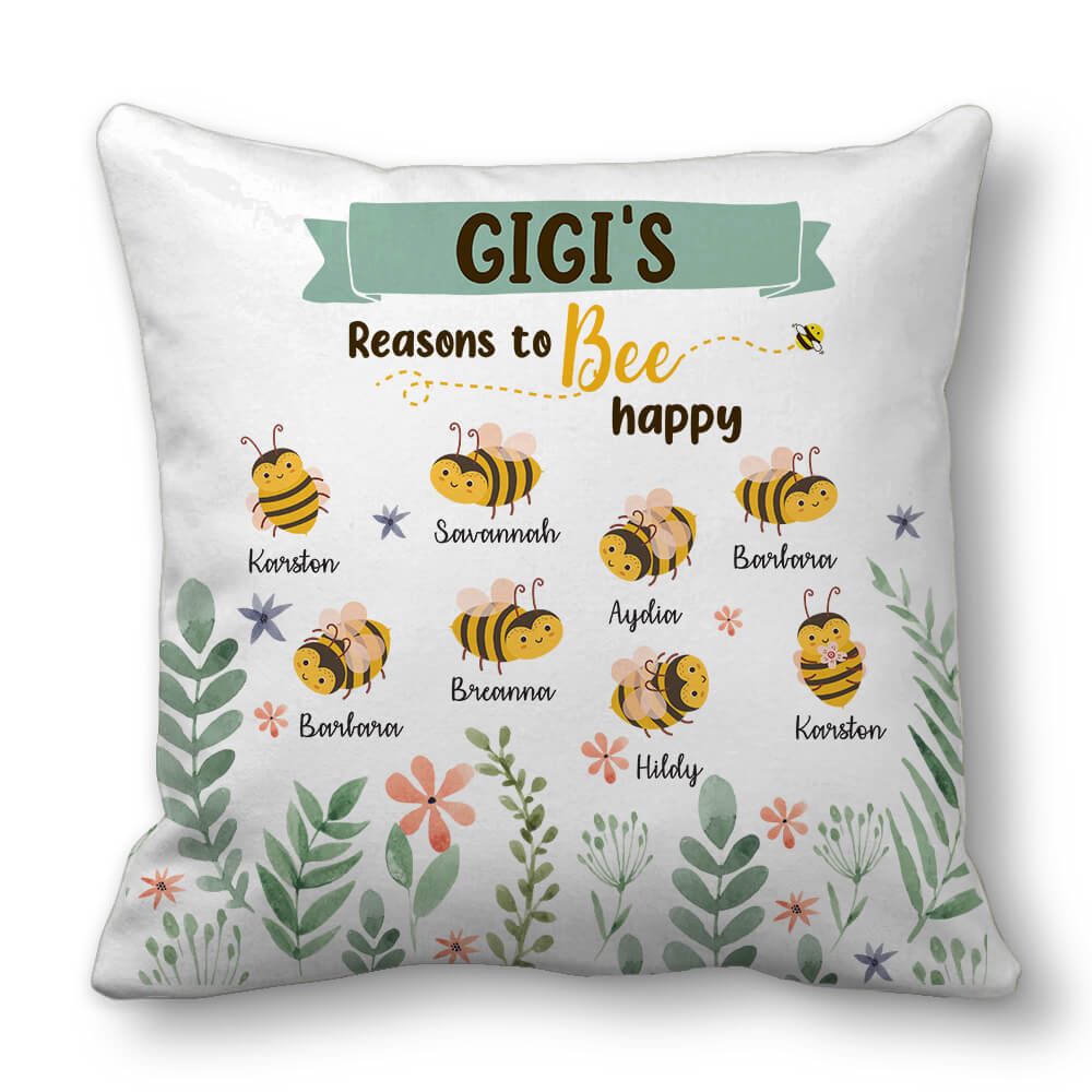 Personalized Gigi&#39;s Reasons to Bee Happy Throw Pillow - Gigi Gifts for Grandma