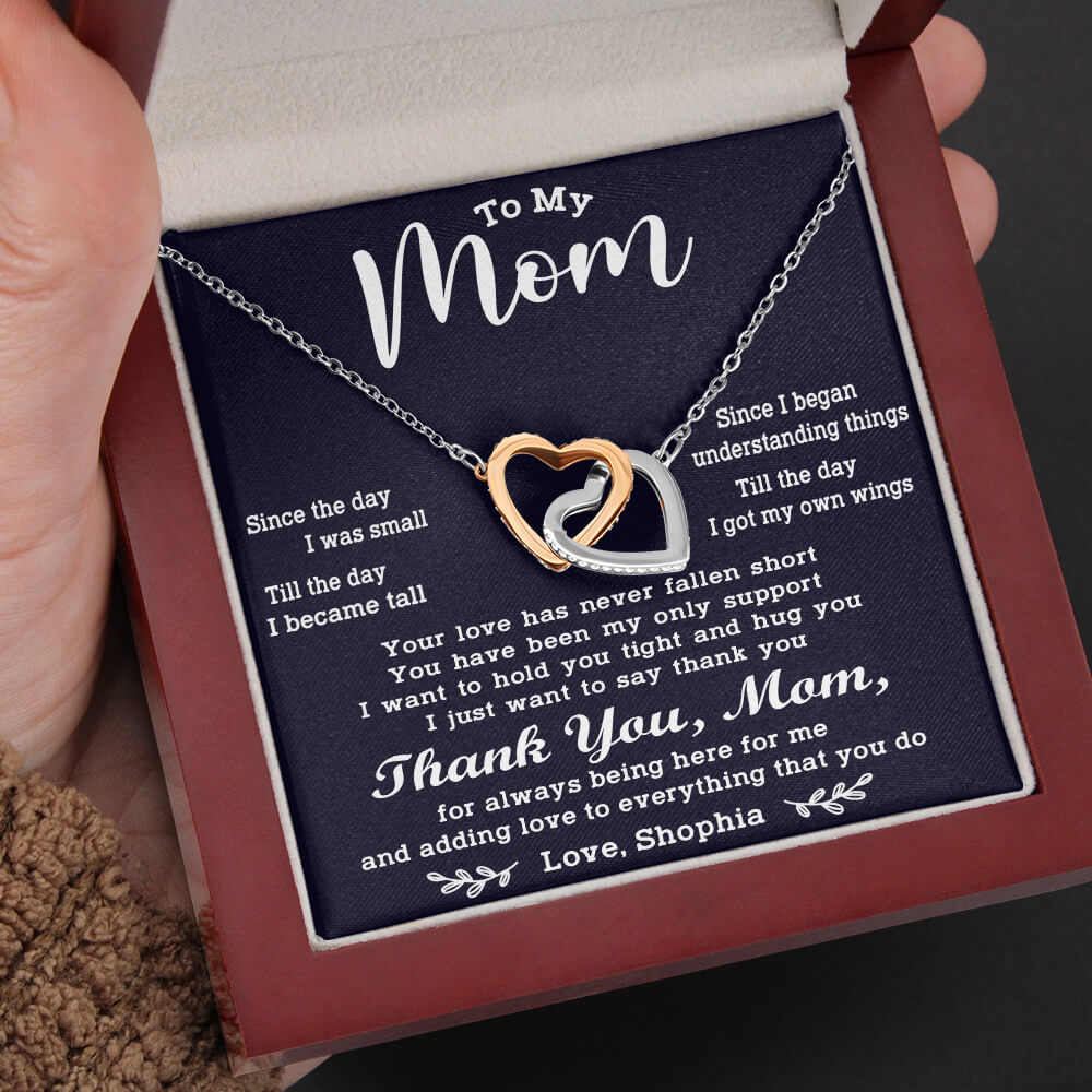Personalized Interlocking Hearts Necklace Mother&#39;s Day Gift from Daughter Son luxury box