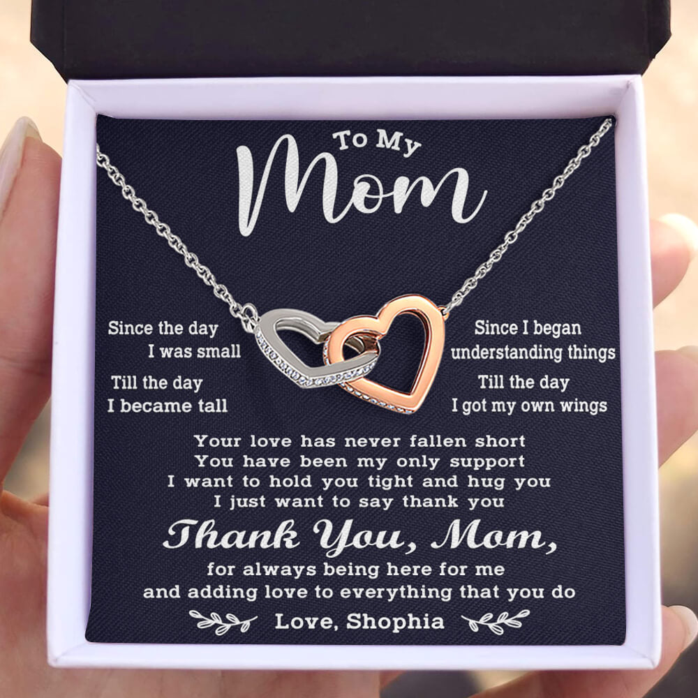 Personalized Interlocking Hearts Necklace Mother&#39;s Day Gift from Daughter Son standard box