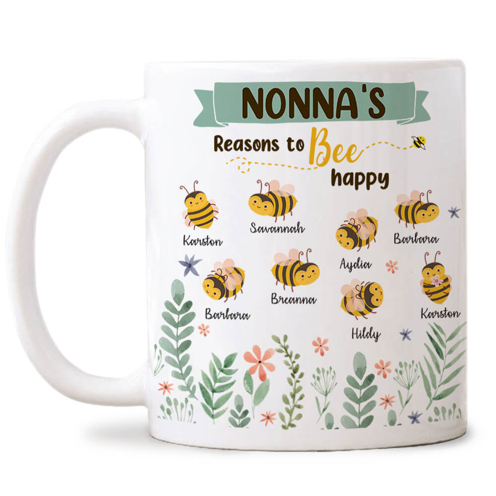 Personalized Nonna&#39;s Reasons to Bee Happy Coffee Mug - Nonna Gifts for Grandma 11oz