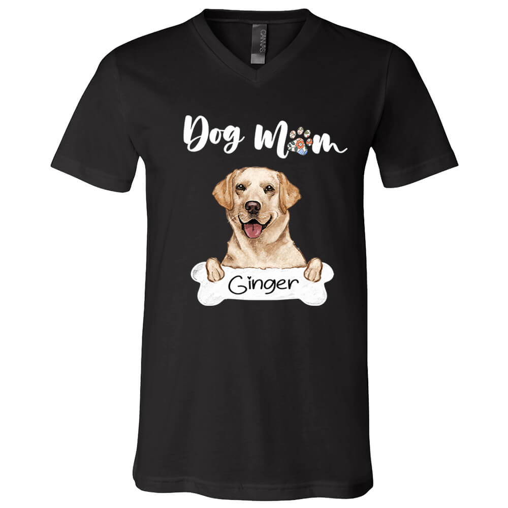 Personalized V-neck T-shirt Dog Mom Mother&#39;s Day Gifts Custom Shirts For Women