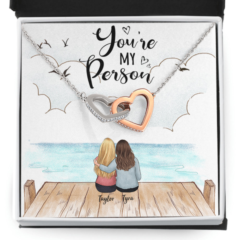 Personalized best friend birthday gifts Interlocking Hearts Necklace with message card - Wooden Dock