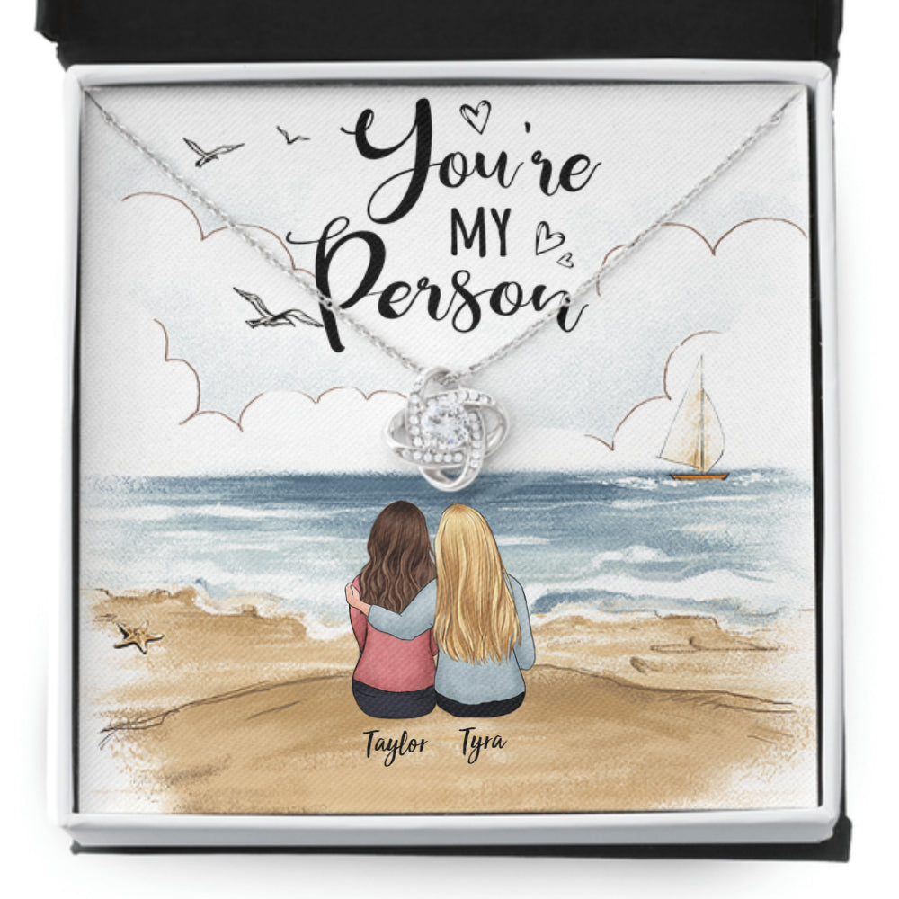 Personalized best friend birthday gifts Love Knot Necklace with message card - Beach