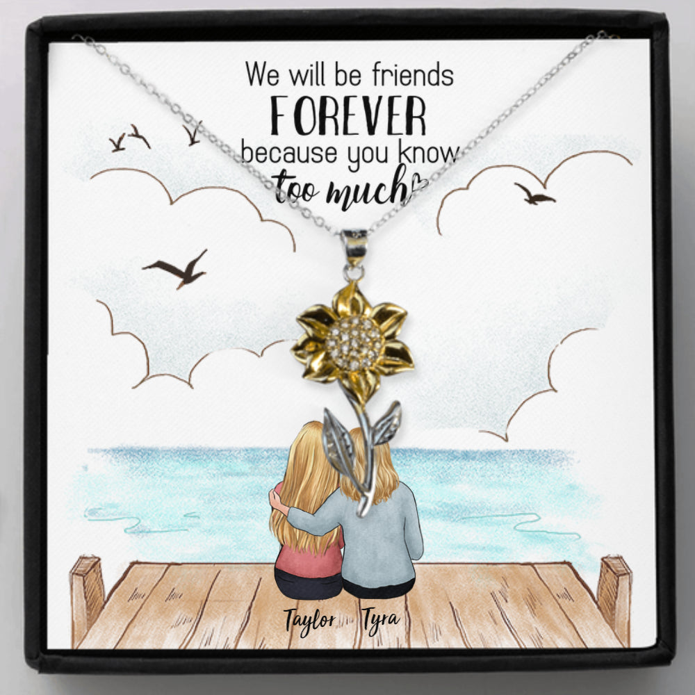 Personalized best friend birthday gifts Sunflower Pendant Necklace with message card - Wooden Dock