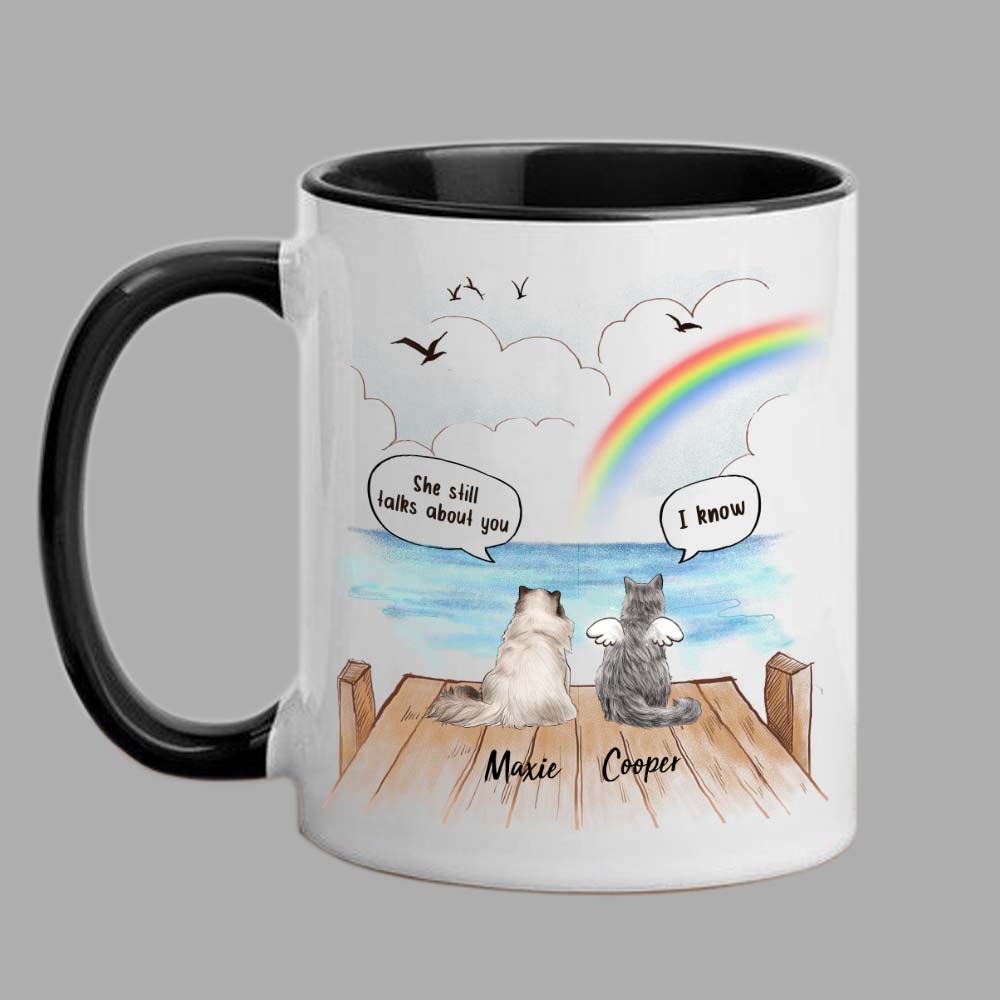 Personalized cat memorial gifts Rainbow Bridge Accent Mug They still talk about you conversation - Wooden Dock