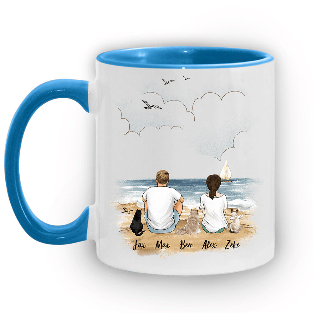 Personalized gifts for cat lovers Accent Mug - CAT &amp; COUPLE - Beach