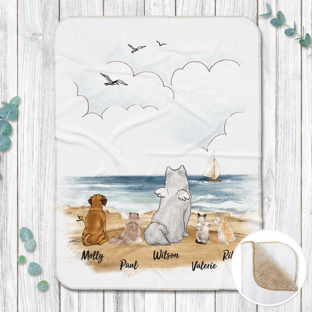 Personalized gifts for dog cat lovers Sherpa Blanket - DOG &amp; CAT - Beach