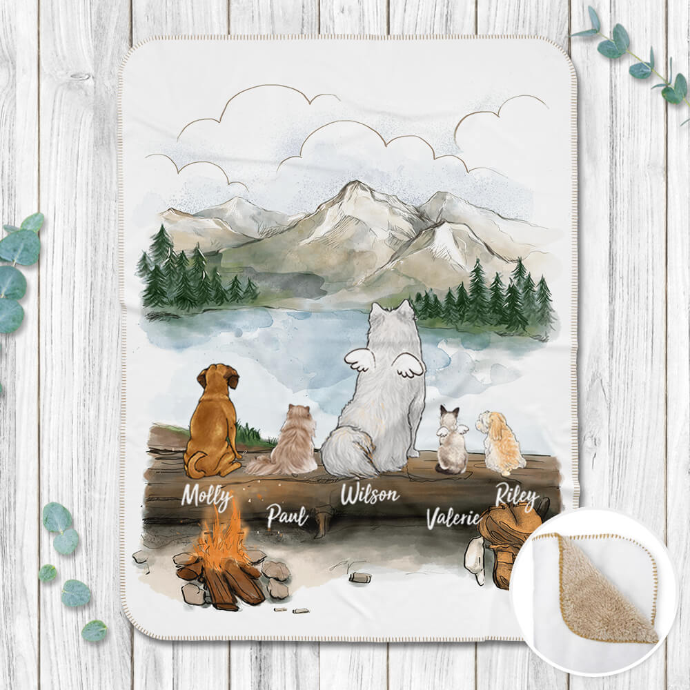 Personalized gifts for dog cat lovers Sherpa Blanket - DOG &amp; CAT - Hiking