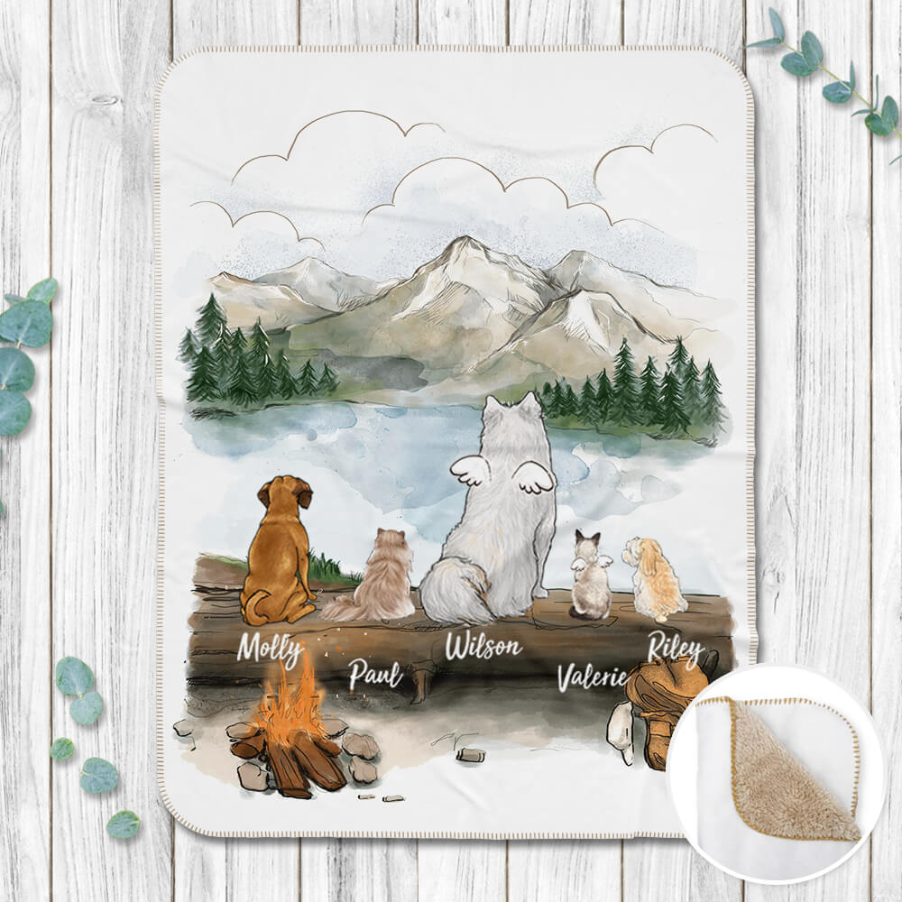 Personalized gifts for dog cat lovers Sherpa Blanket - DOG & CAT - Hiking