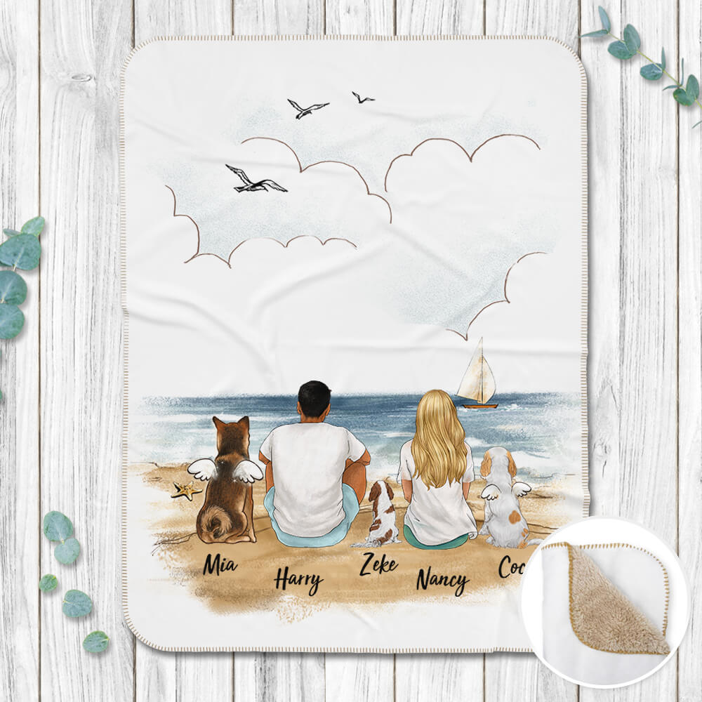 Personalized gifts for dog lovers Sherpa Blanket - DOG &amp; COUPLE - Beach