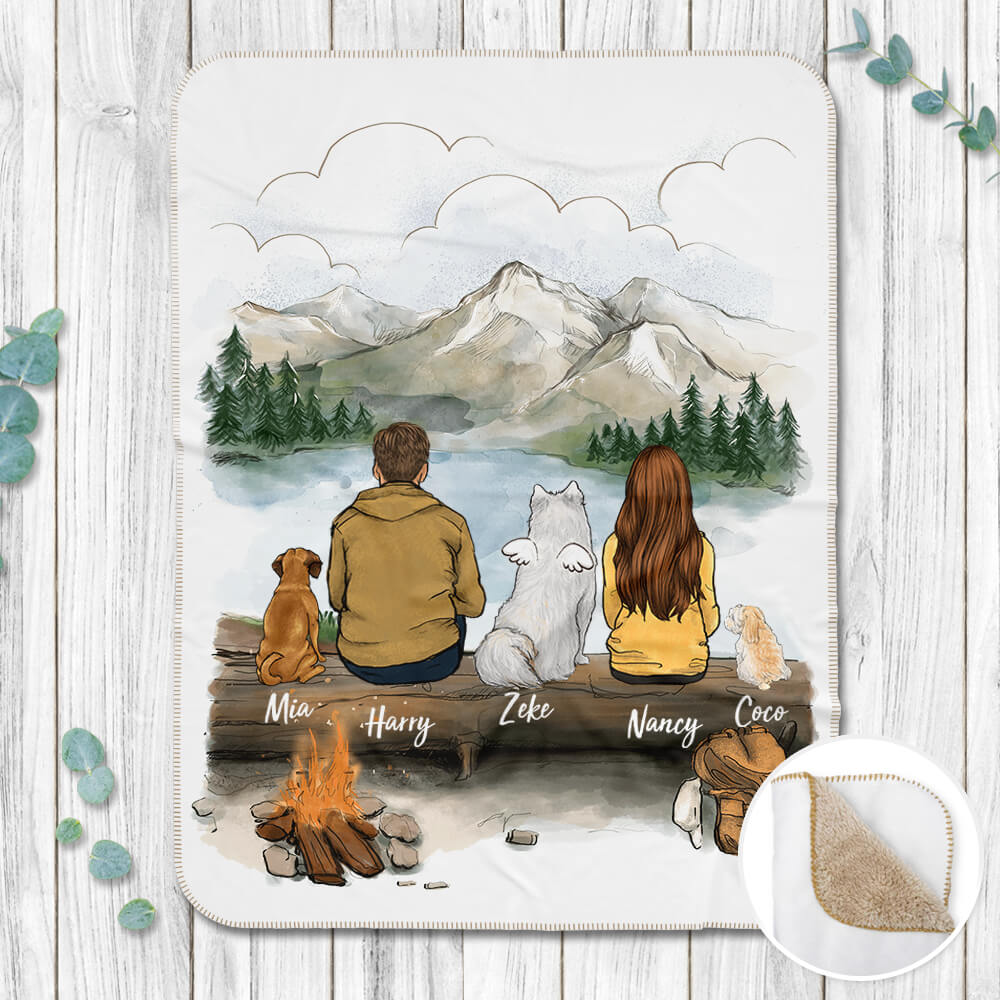 Personalized gifts for dog lovers Sherpa Blanket - DOG & COUPLE - Hiking - Mountain