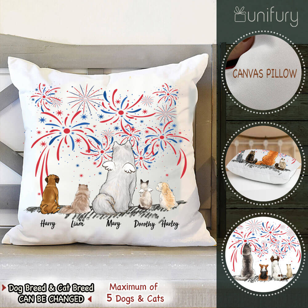 Personalized custom dog &amp; cat 4th of July Throw Pillow