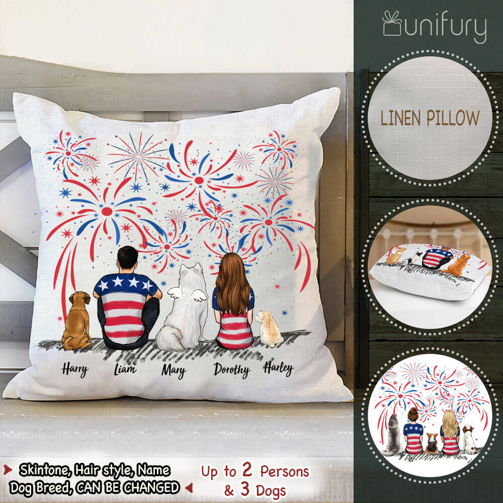 Personalized custom dog &amp; couple 4th of July Throw Pillow