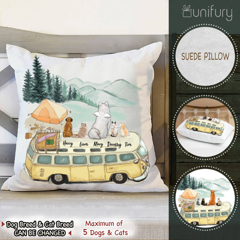 Personalized custom dog &amp; cat Throw Pillow - Camping