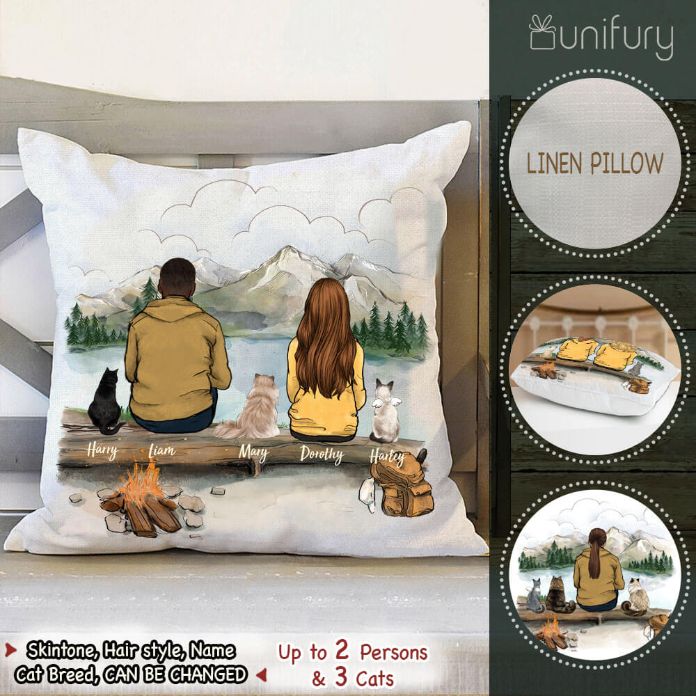 Personalized custom cat &amp; couple Throw Pillow - Mountain - Hiking