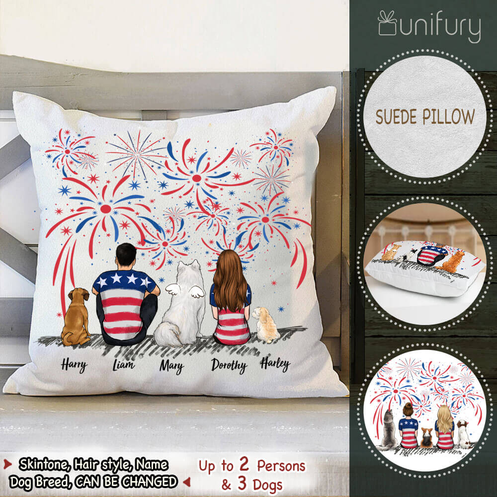 Personalized custom dog &amp; couple 4th of July Throw Pillow