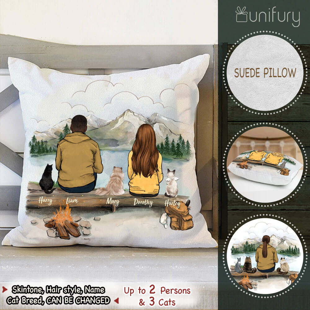 Personalized custom cat &amp; couple Throw Pillow - Mountain - Hiking