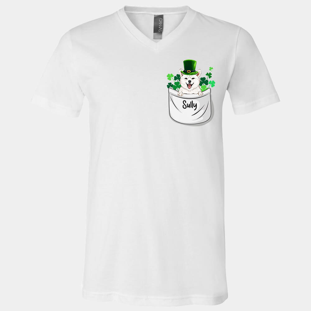 Pocket Dog V-neck T-shirt - St Patrick&#39;s Day shirts personalized gifts for dog lovers