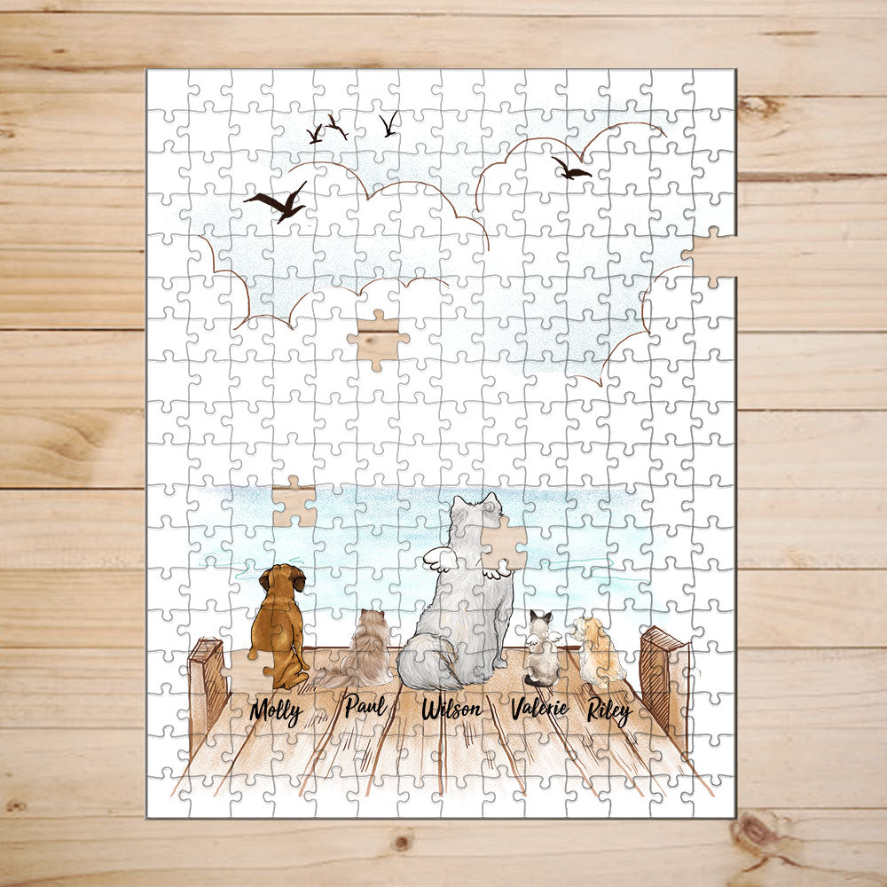 Personalized puzzle dog &amp; cat gifts for dog cat lovers - Wooden Dock - portrait