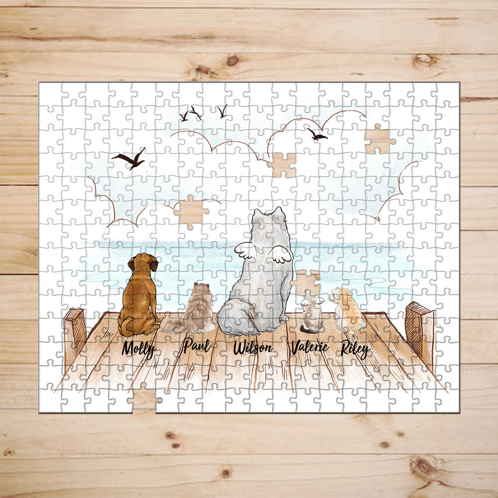 Personalized puzzle dog &amp; cat gifts for dog cat lovers - Wooden Dock - landscape