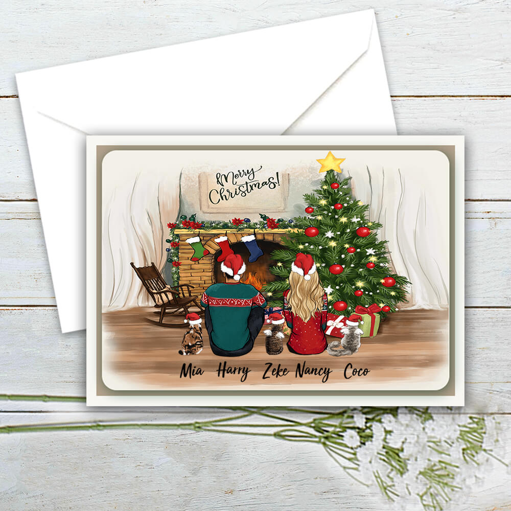 Personalized Christmas Postcard gifts for cat lovers - CAT &amp; COUPLE