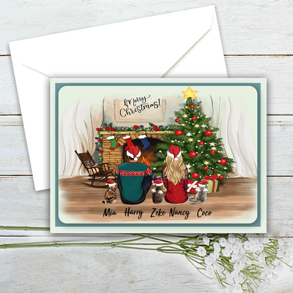 Personalized Christmas Postcard gifts for cat lovers - CAT &amp; COUPLE