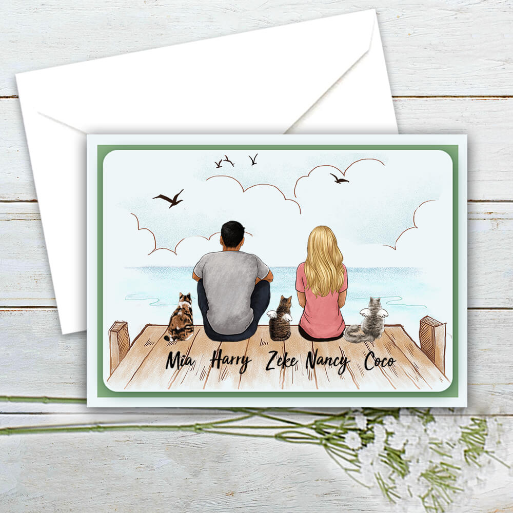 Personalized Wooden Dock Postcard gifts for cat lovers - CAT &amp; COUPLE