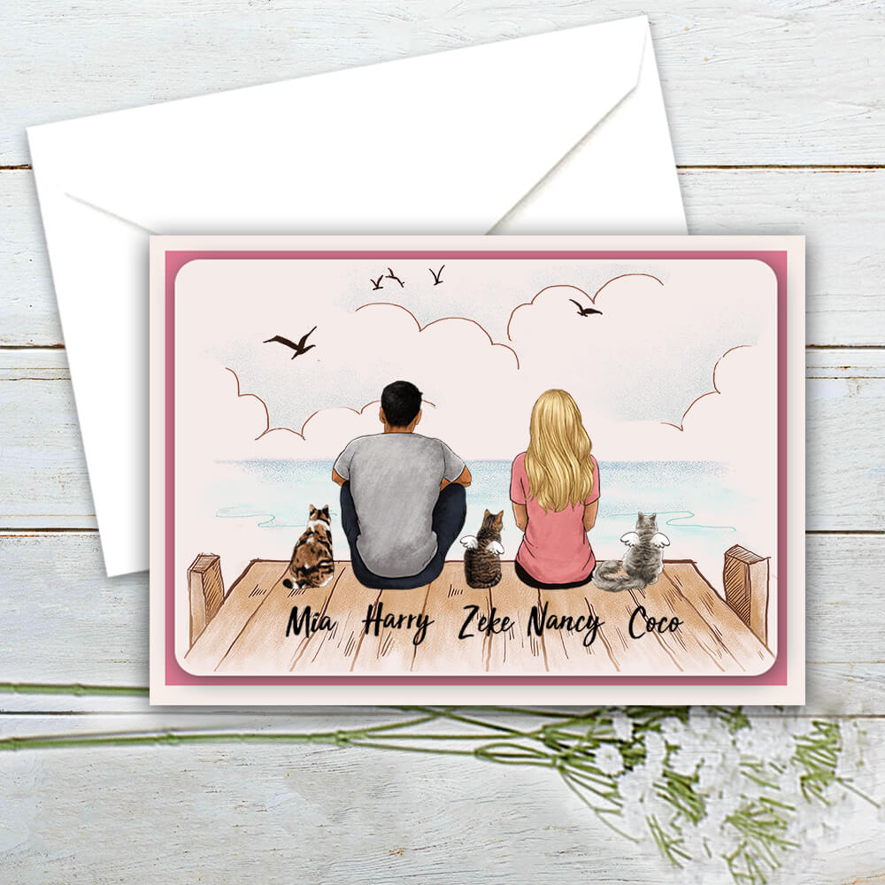 Personalized Wooden Dock Postcard gifts for cat lovers - CAT &amp; COUPLE