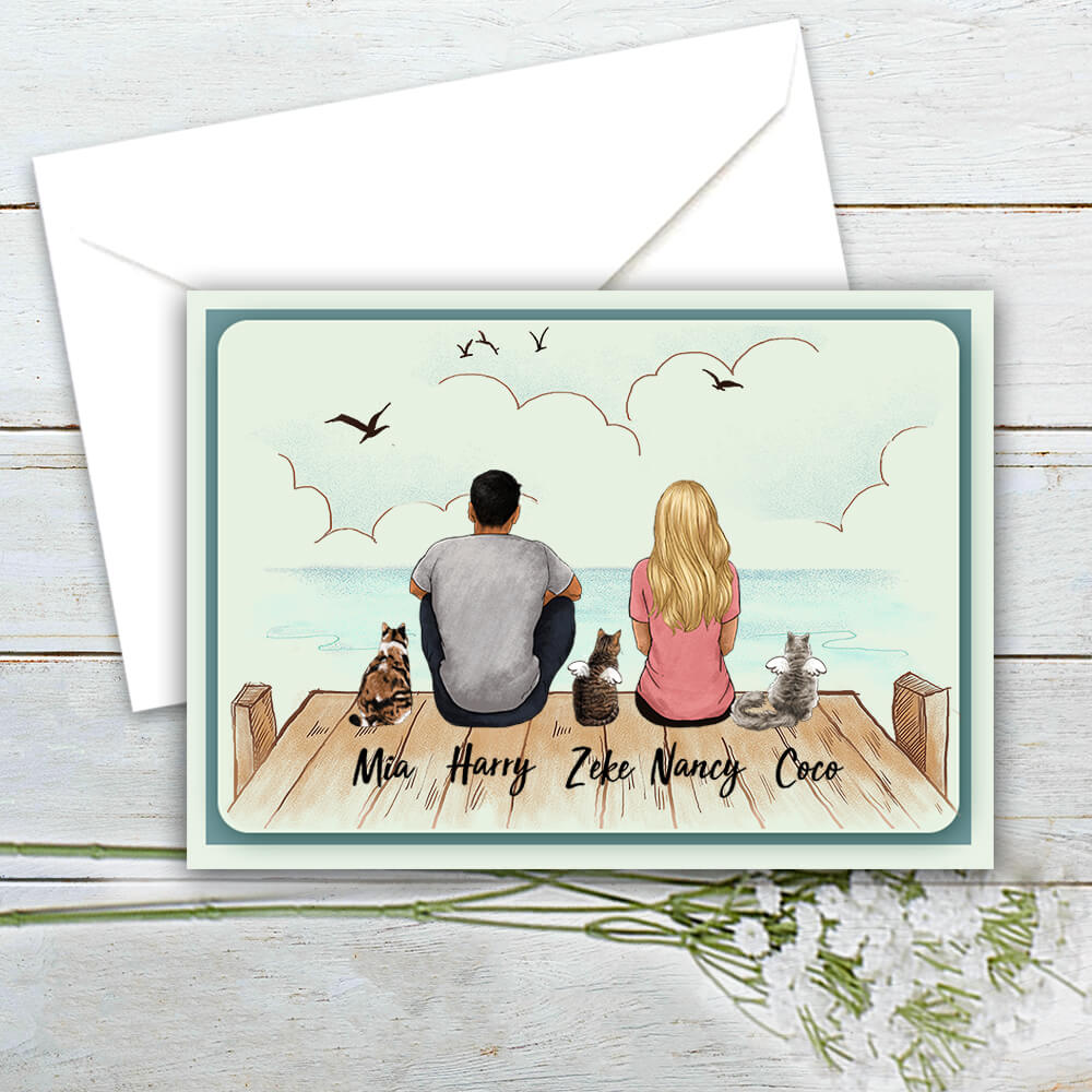 Personalized Wooden Dock Postcard gifts for cat lovers - CAT &amp; COUPLE