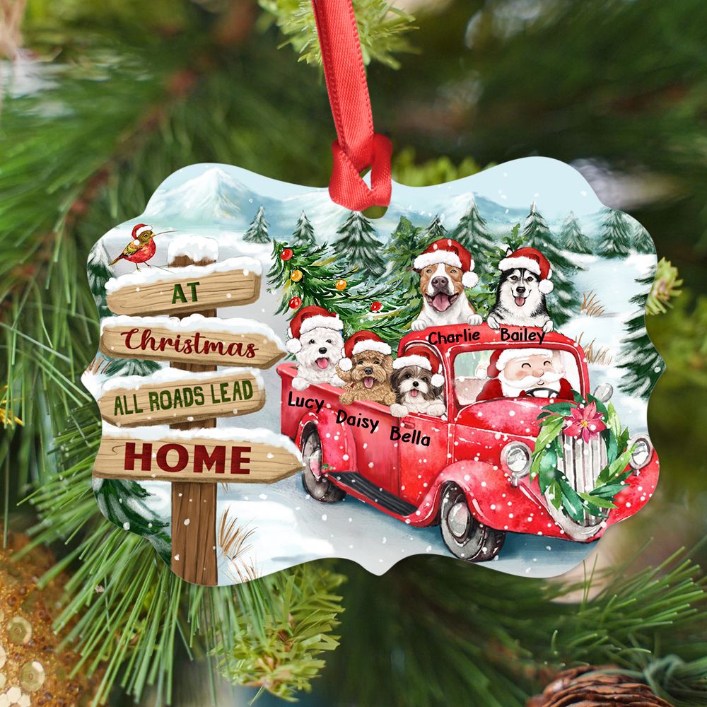 Personalized Medallion Metal Ornament Gifts For Dog Cat Lovers - At Christmas All Roads Lead Home