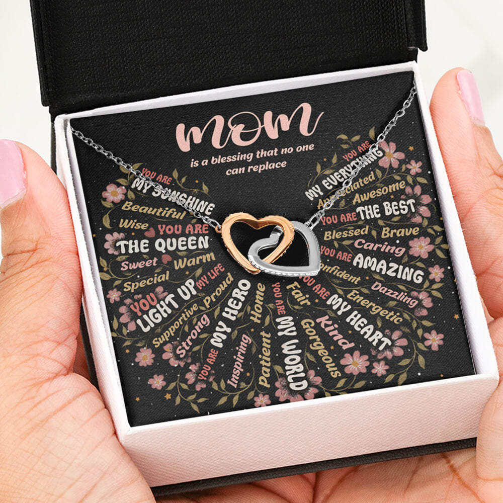 Words to Describe Mom - Birthday Mother&#39;s Day Jewelry Gift Interlocking Hearts Necklace Gift for Mom - standard box