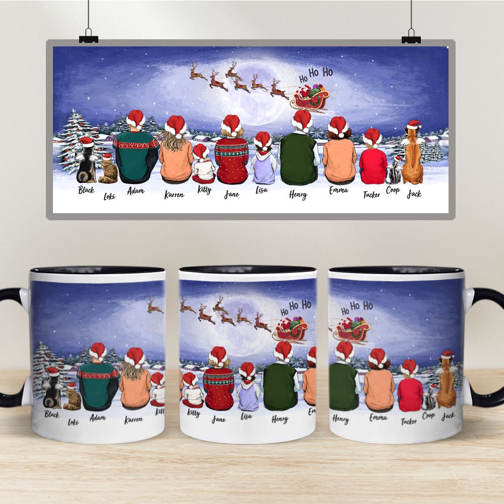 Personalized Accent Mug gifts with the whole family &amp; dog &amp; cat - UP TO 12 PEOPLE &amp; PETS - Santa Ho Ho Ho