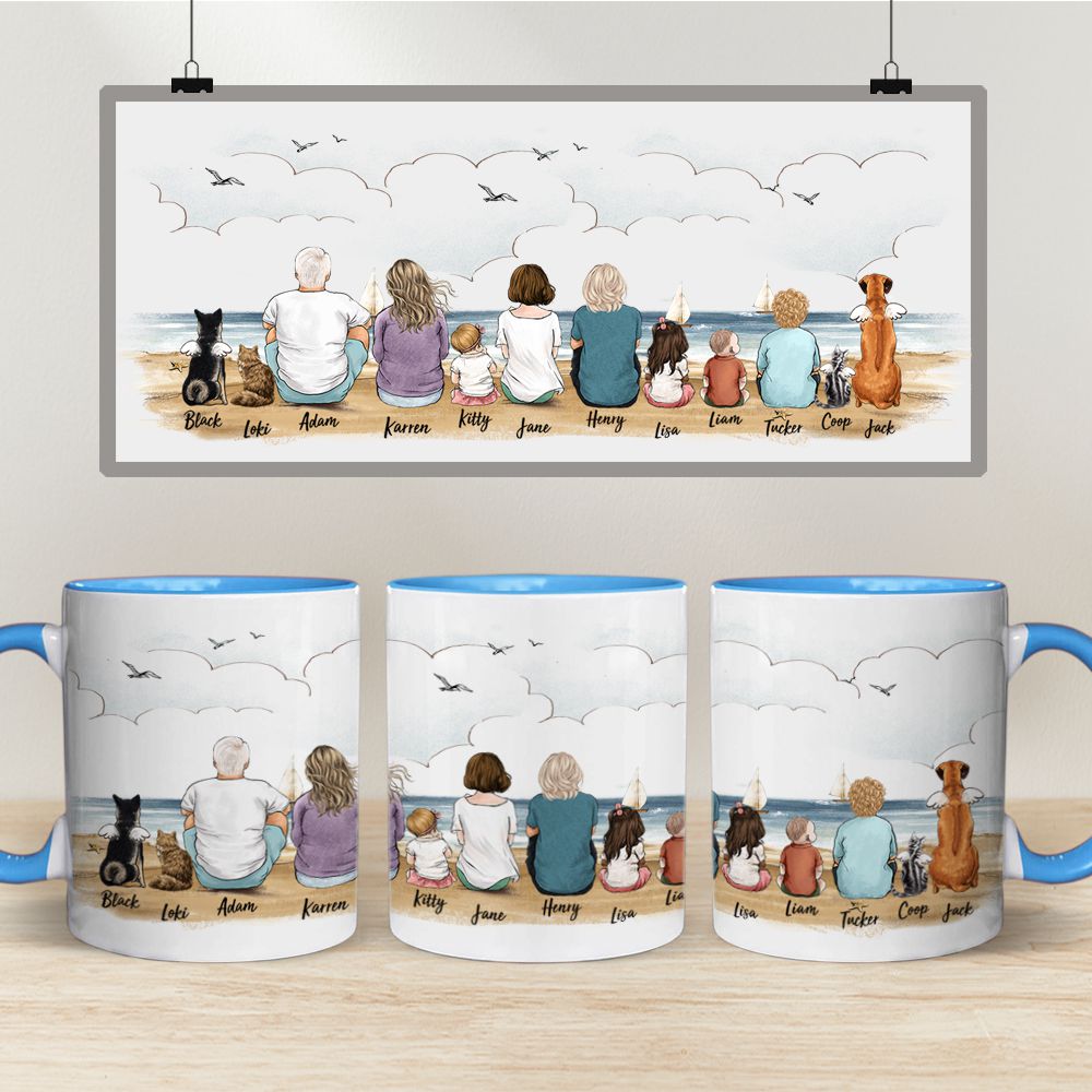 Personalized Gift For Dog Owner - Family &amp; Dog &amp; Cat - Up To 12 People &amp; Pets - Beach - Personalized Accent Mug
