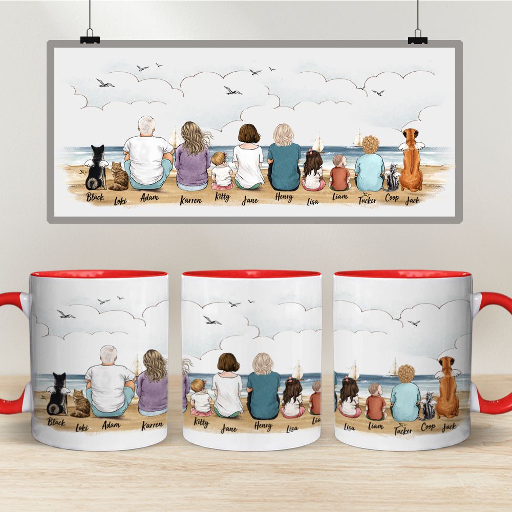 Personalized Gift For Dog Owner - Family &amp; Dog &amp; Cat - Up To 12 People &amp; Pets - Beach - Personalized Accent Mug