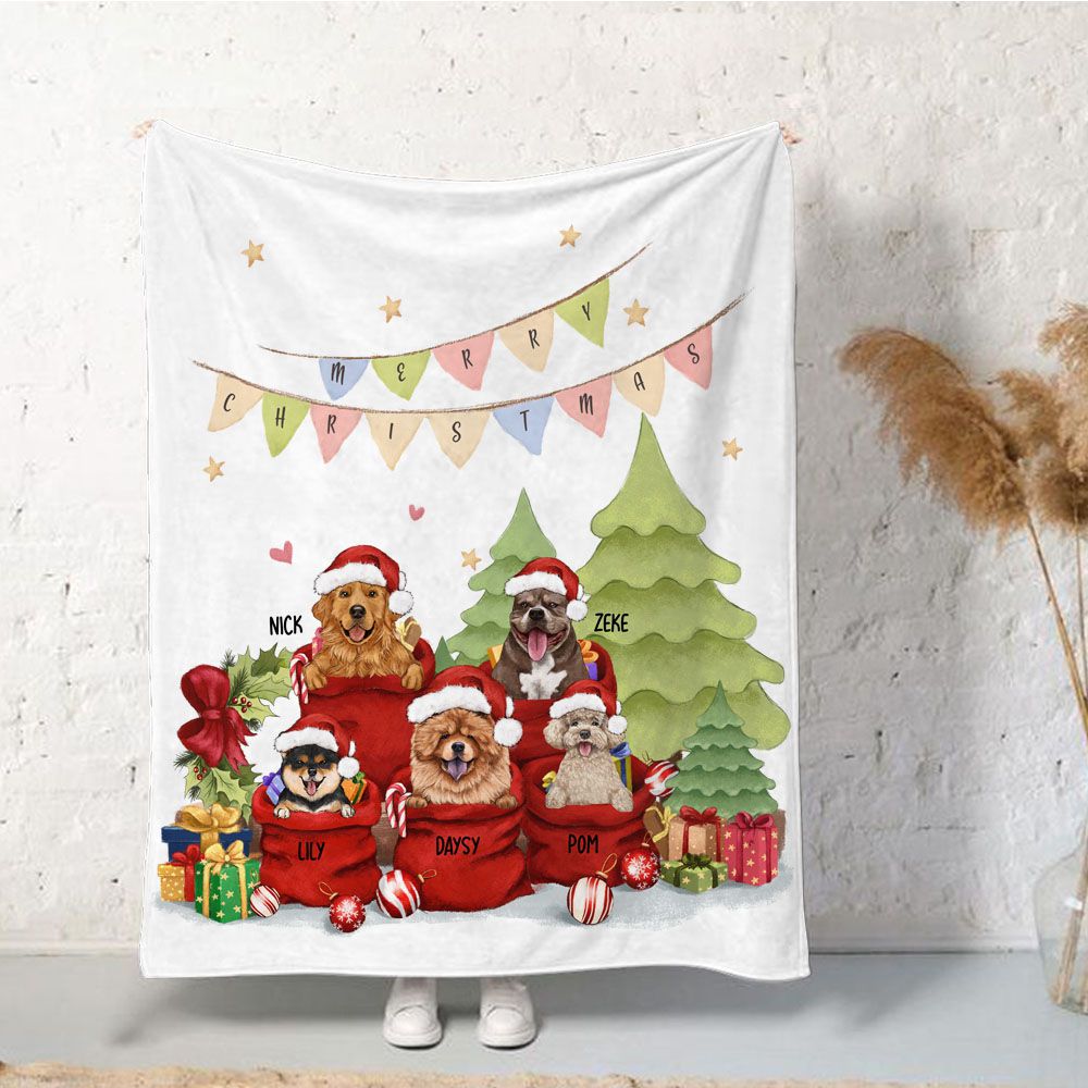 Personalized Santa Bag Fleece Blanket Christmas gifts for dog cat lovers
