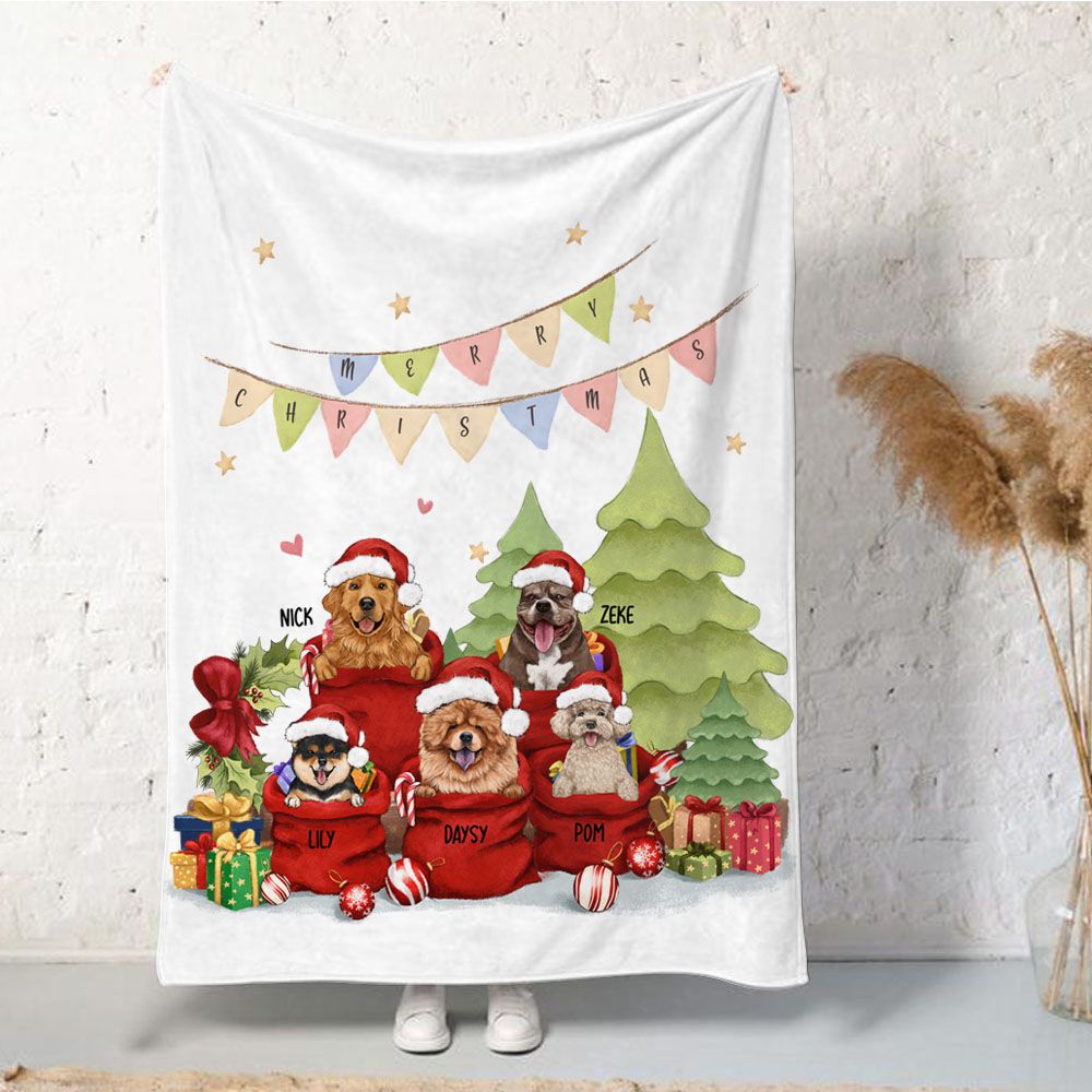 Personalized Santa Bag Fleece Blanket Christmas gifts for dog cat lovers