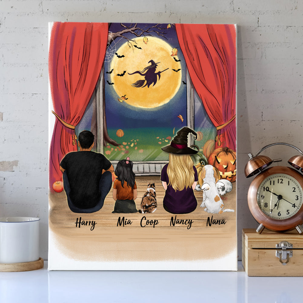 Personalized Halloween Canvas Print gifts for the whole family with dog, cat - Halloween Night