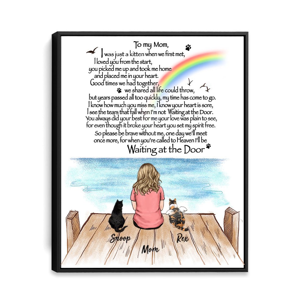 Personalized cat memorial gifts Framed Canvas Waiting at the Door - Rainbow bridge