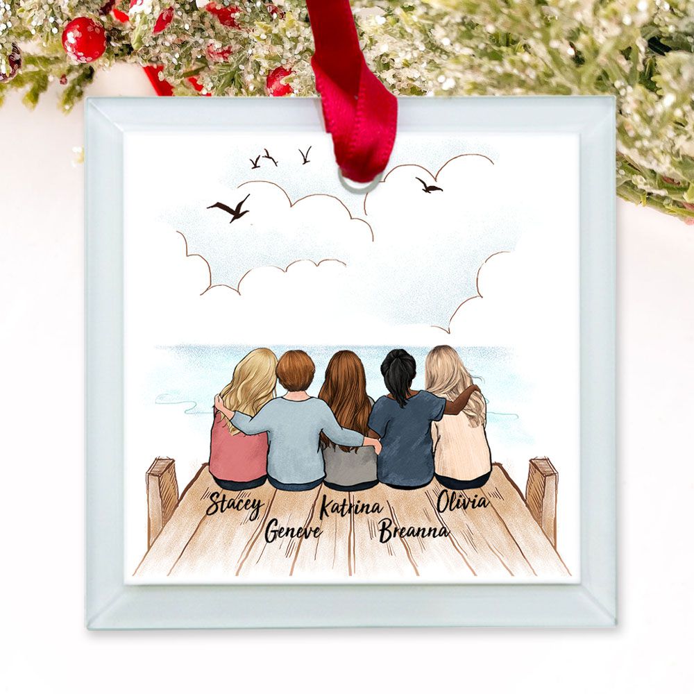 Personalized Christmas Glass Square Ornament gifts for best friends - Wooden Dock
