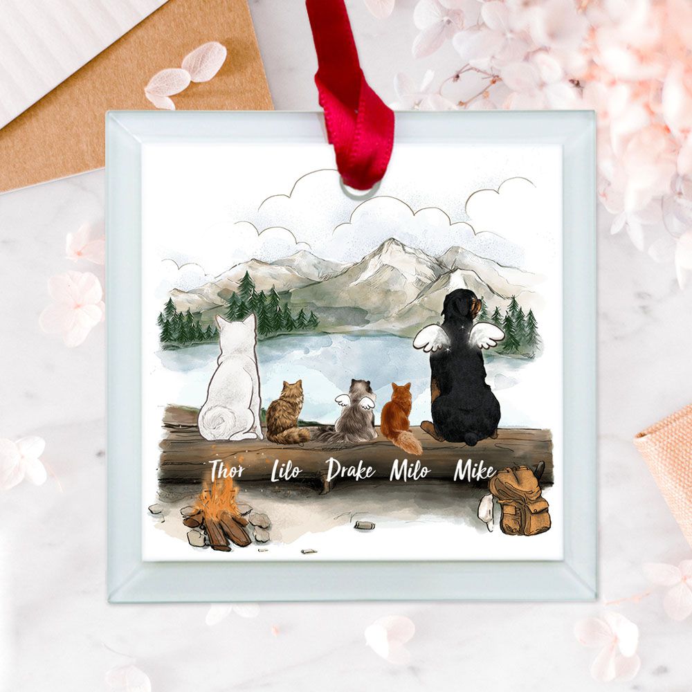 Personalized Christmas Glass Square Ornament gifts for dog cat lovers - Hiking
