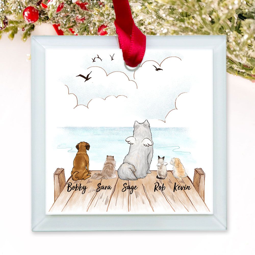 Personalized Christmas Glass Square Ornament gifts for dog cat lovers - Wooden Dock