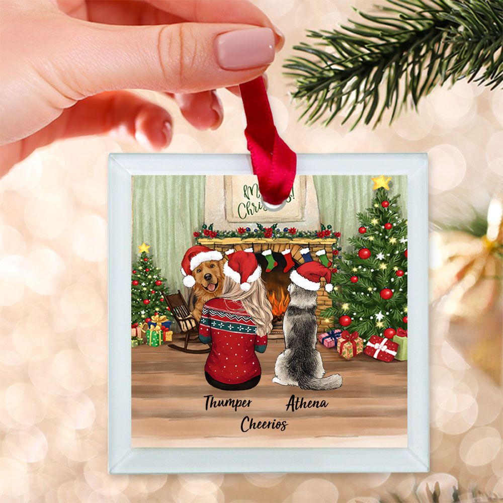 Personalized Christmas Glass Square Ornament gifts for dog lovers - Dog Mom