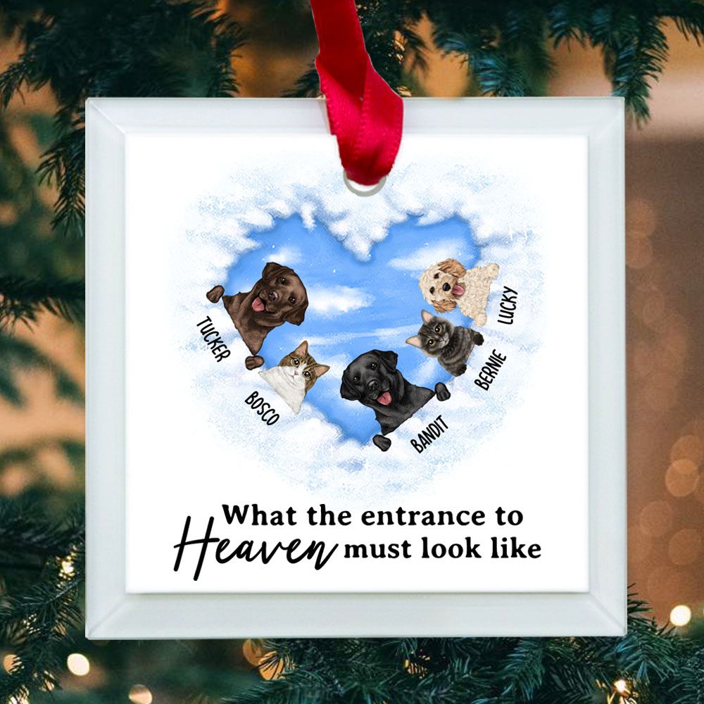 Personalized dog, cat memorial Glass Square Ornament gifts - What The Entrance To Heaven Must Look Like