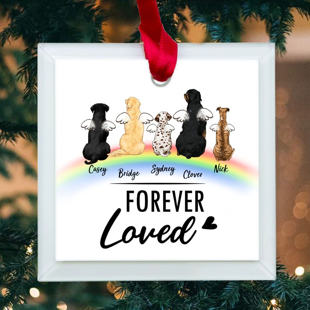 Personalized dog memorial rainbow bridge Glass Square Ornament gifts - Custom Sayings